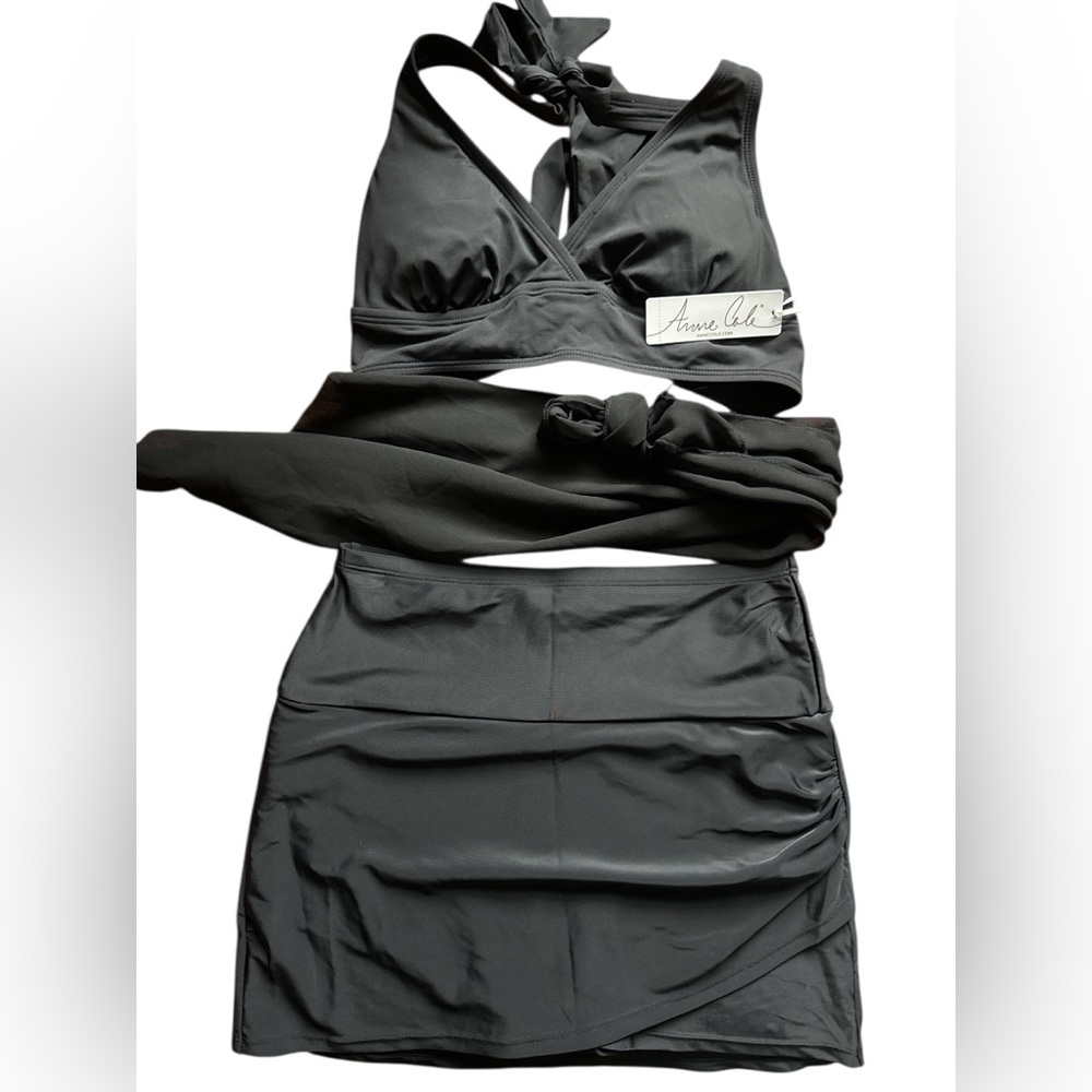 Swim Set 3-Piece Black XS/S Anne Cole Halter Top S Ekouaer Wrap Grapent Skirt